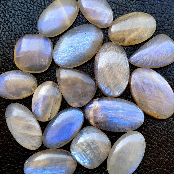 70% Off Sale !! Flashy African Moonstone Lot, Mix Shape Moonstone Cabochon - Hand Polish Moonstone Ring Stone, Blue African Moonstone Cabs