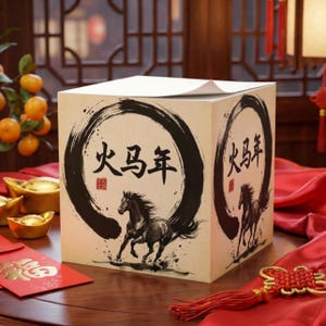 Chinese Horse Brushstroke Note Cube | Zen Enso Horse Stationery