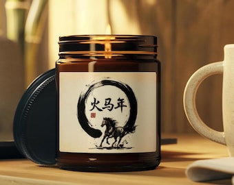 Year of the Fire Horse Candle Lunar New Year Zodiac Gift Chinese Astrology Manifestation Candle Minimal Asian Inspired Decor