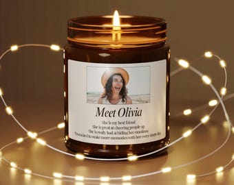 Personalized Photo Candle Best Friend Gift Custom Text Birthday Holiday Season Galentines Day Gift for Bestie Unique Friendship Gift Idea