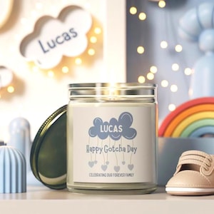 Gotcha Day Candle  Personalized Adoption Gift with Name Forever Family Keepsake Custom Happy Gotcha Day Candle for New Parents