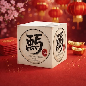 Year of the Horse 2026 Sticky Note Cube Lunar New Year Desk Decor Chinese Zodiac Office Gift Asian Inspired Memo Cube