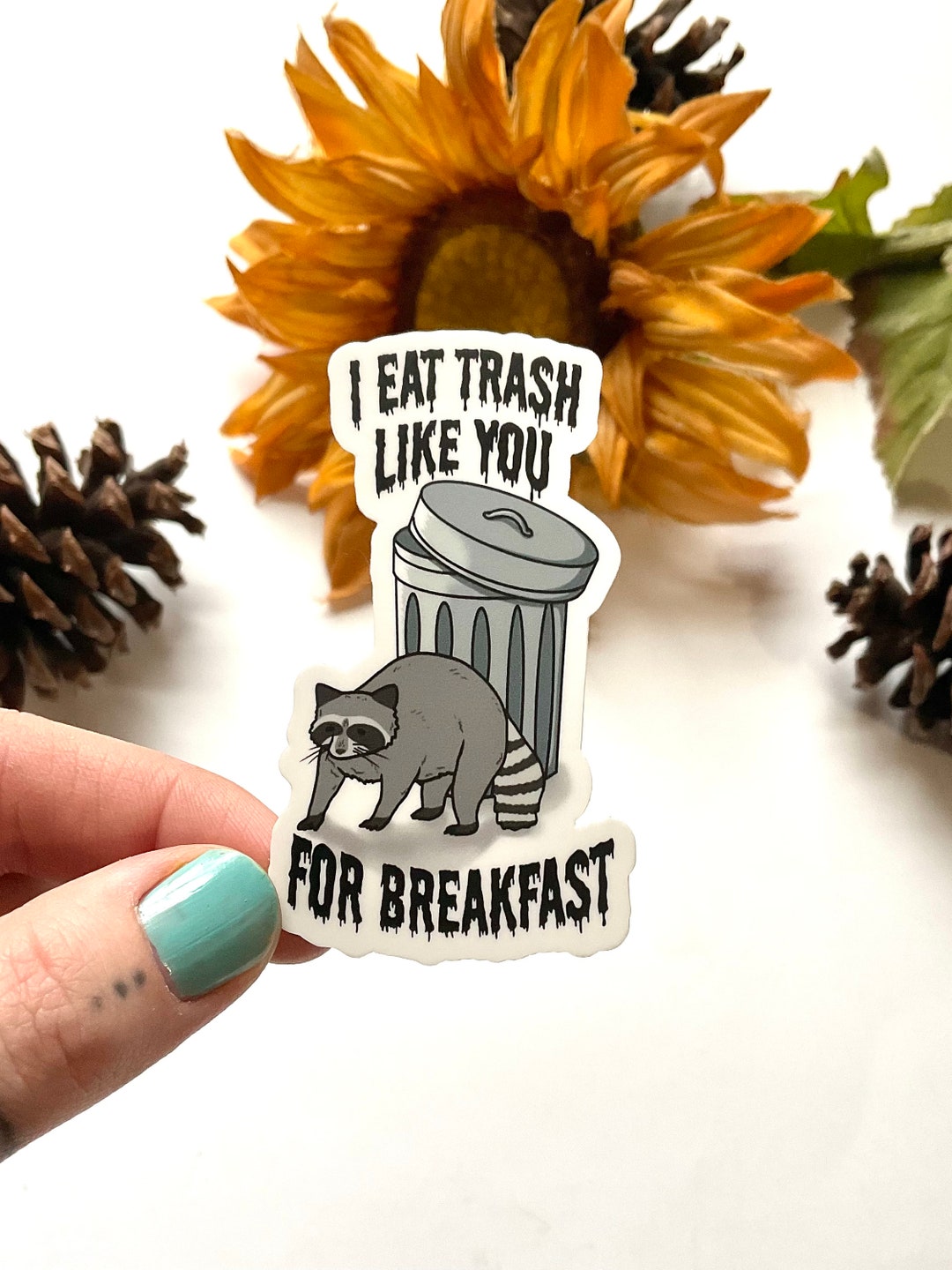 Angry Raccoon Sticker, I Eat Trash Like You for Breakfast Sticker ...