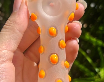 Glass Frosted Clear Dot Orange Pipe