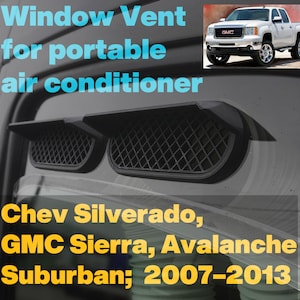 Könnte beinhalten: Schwarzer Fensterlüfter für tragbare Klimaanlagen. Passend für Chevrolet Silverado, GMC Sierra, Avalanche und Suburban Modelle von 2007 bis 2013.