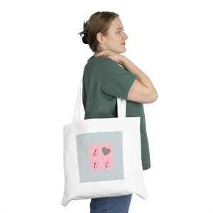 Lightweight Tote Bag with Love Design in Pink and Grey – Stylish and Minimalist Carryall