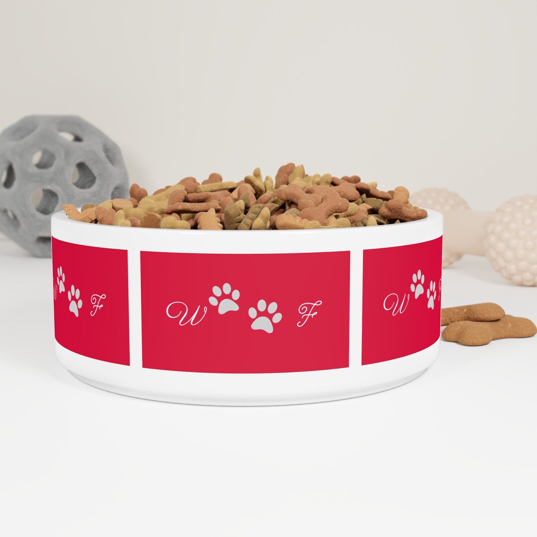 Woof Dog Bowl, Red and White Pet Feeding and Water Dish Etsy