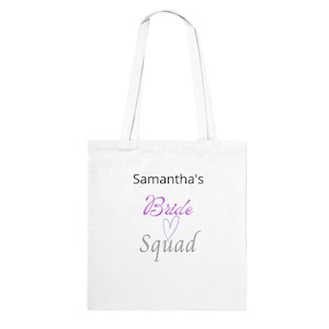 Bride Squad Custom Hen Tote Bag, Custom Bride's Name, Hen or Bachelorette Party personalized Lightweight bag, Pre Wedding Party Bag