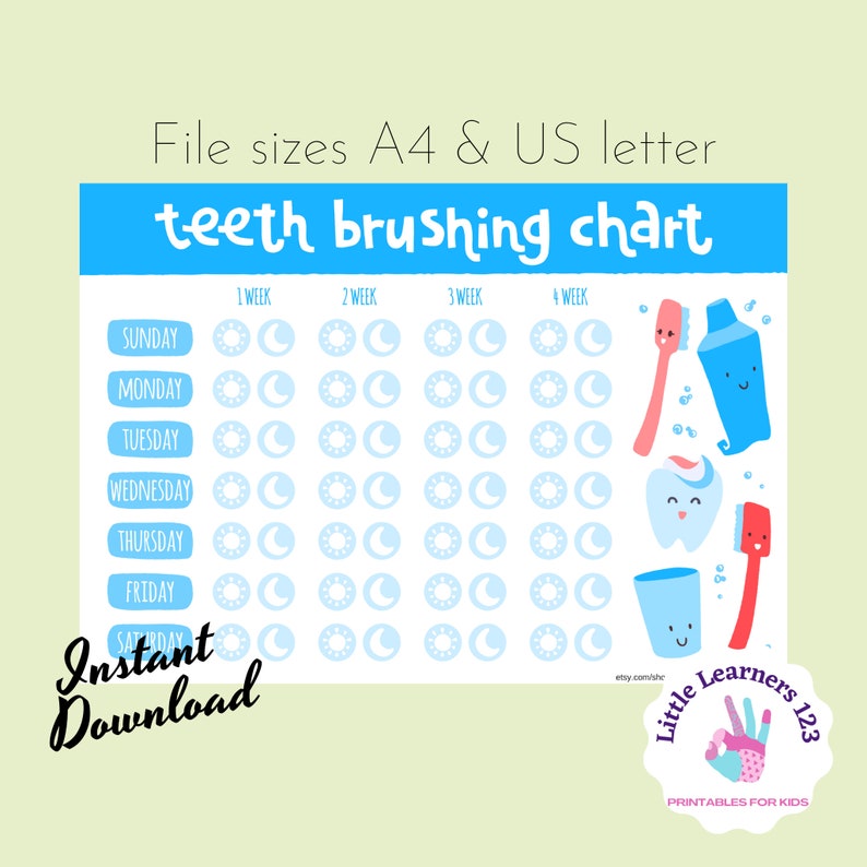 Printable Teeth Brushing Chart for Kids Daily Habit Tracker Etsy