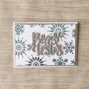 Carte flocon de neige avec feuille argentée et bleue, carte de Noël avec paillettes argentées, carte d'hiver Merry and Bright, Mandala d'hiver, espagnol, catalan