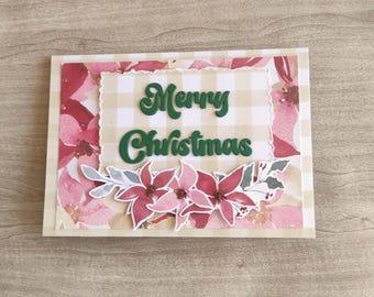 Handmade Merry Christmas Card with Layered Poinsettias – Festive Floral Holiday Greeting