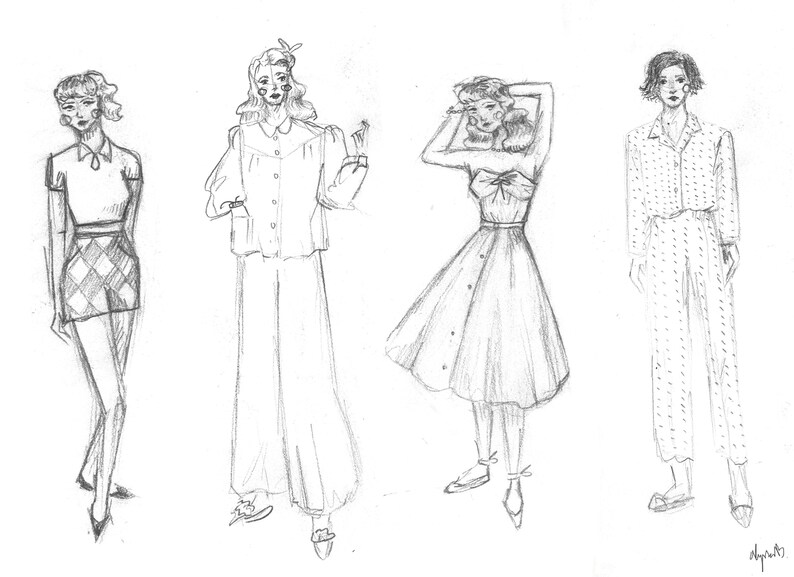 Fashion Sketch B&W Print of Original Artwork Etsy