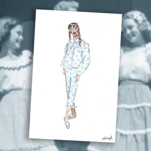 IMPRIMER une carte de mode inspirée des pyjamas bleus des années 1950