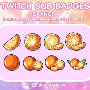 8 Orange Fruit Sub Badges, Citrus Bit Badges for Twitch Streaming: Digital Download