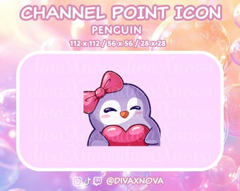 Cute Purple Valentine&#39;s Day Penguin Channel Point Icon for Twitch Streaming
