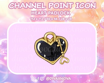 Cute Black Heart Padlock Channel Point Icon for Twitch Streaming