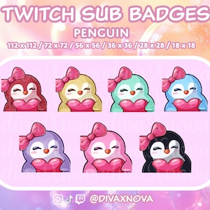 Cute Valentine&#39;s Day Penguin Sub/Bit Badges for Twitch Streaming