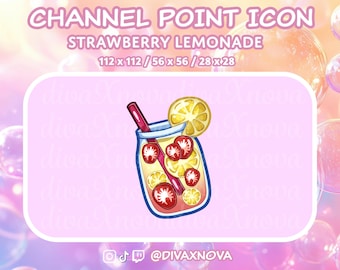 Ícone de ponto de canal de bebida de limonada de frutas e morango vermelho fofo para transmissão no Twitch