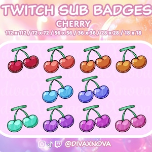 Cute Cherry Fruit Sub/Bit Badges for Twitch Streaming