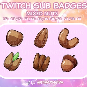 6 Mixed Nuts Sub/Bit Badges for Twitch Streaming: Digital Download