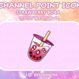 Niedliches Erdbeer Boba Bubble Milk Tea Channel Point Icon für Twitch Livestreaming
