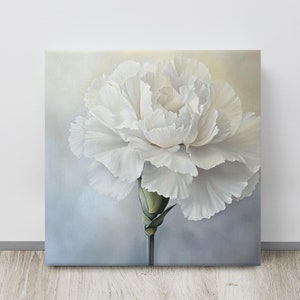 White Carnation Canvas Print, Large Painting Print, Flower Wall Art, Nature Art, Carnation Art, Carnation Painting Print, Large Wall Art