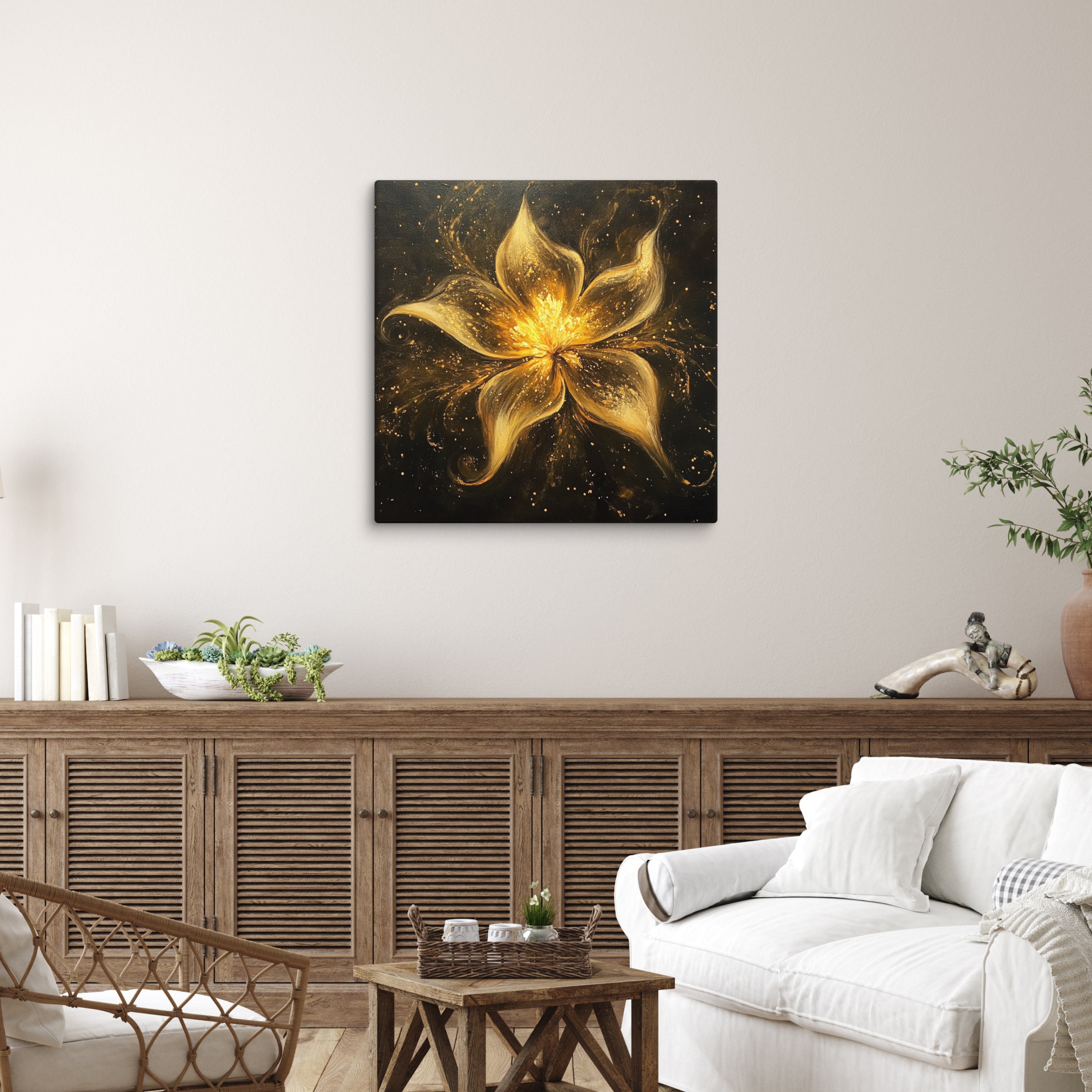 Gold and Black Canvas Print | Large Wall Art | Golden Flower Painting ...