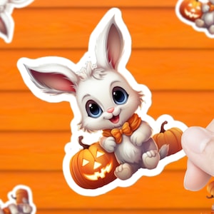 ハロウィンバニーステッカー | ハロウィンステッカー | ウサギステッカー | 動物ステッカー | 耐候性ビニール | 秋