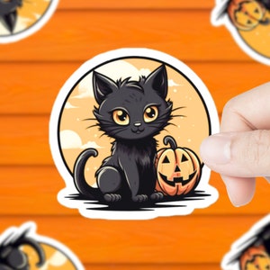 Adesivo gatto zucca / adesivo di Halloween / adesivo strega / gatto nero / autunno / fatto a mano / adesivi magici