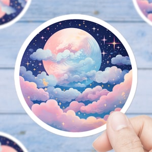 Pastel Moon Sticker | Celestial Sticker | Moon Sticker | Magical Sticker | Fantasy Land | Pink Stickers | Magical Moon | Mystical Stickers
