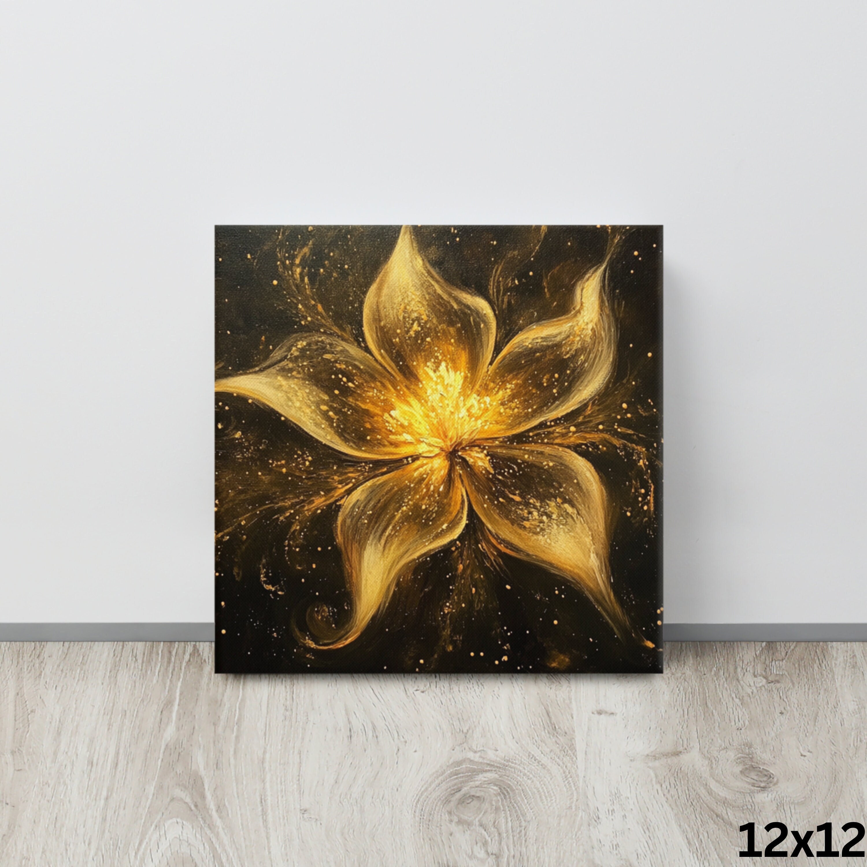 Gold and Black Canvas Print | Large Wall Art | Golden Flower Painting ...