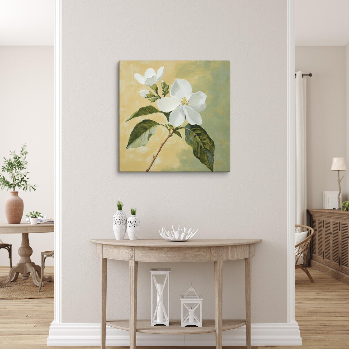 White Jasmine Flower Canvas Print | Flower Painting Print | Canvas Wall ...