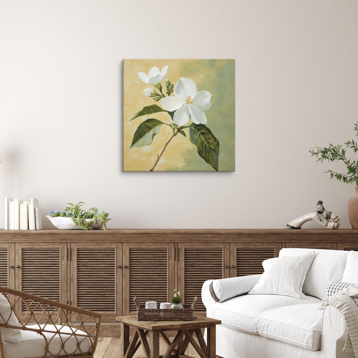 White Jasmine Flower Canvas Print | Flower Painting Print | Canvas Wall ...