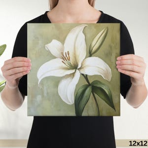 White Lily Wall Art | Painting Print | Canvas Print | Green Wall Art ...