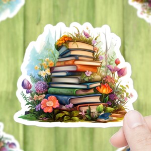 Spring Book Sticker | Book Stickers | Magical Stickers | Mystical Stickers | Book Art | Book Lover Gifts | Stack of Books | Spring Stickers