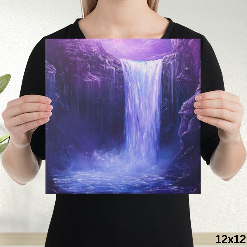 Purple Waterfall Canvas Print Large Waterfall Painting Print Waterfall