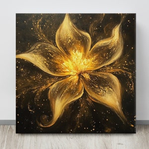 Gold and Black Canvas Print | Large Wall Art | Golden Flower Painting ...