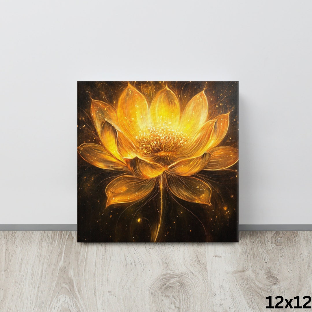Gold and Black Canvas Print | Large Wall Art | Golden Flower Painting ...