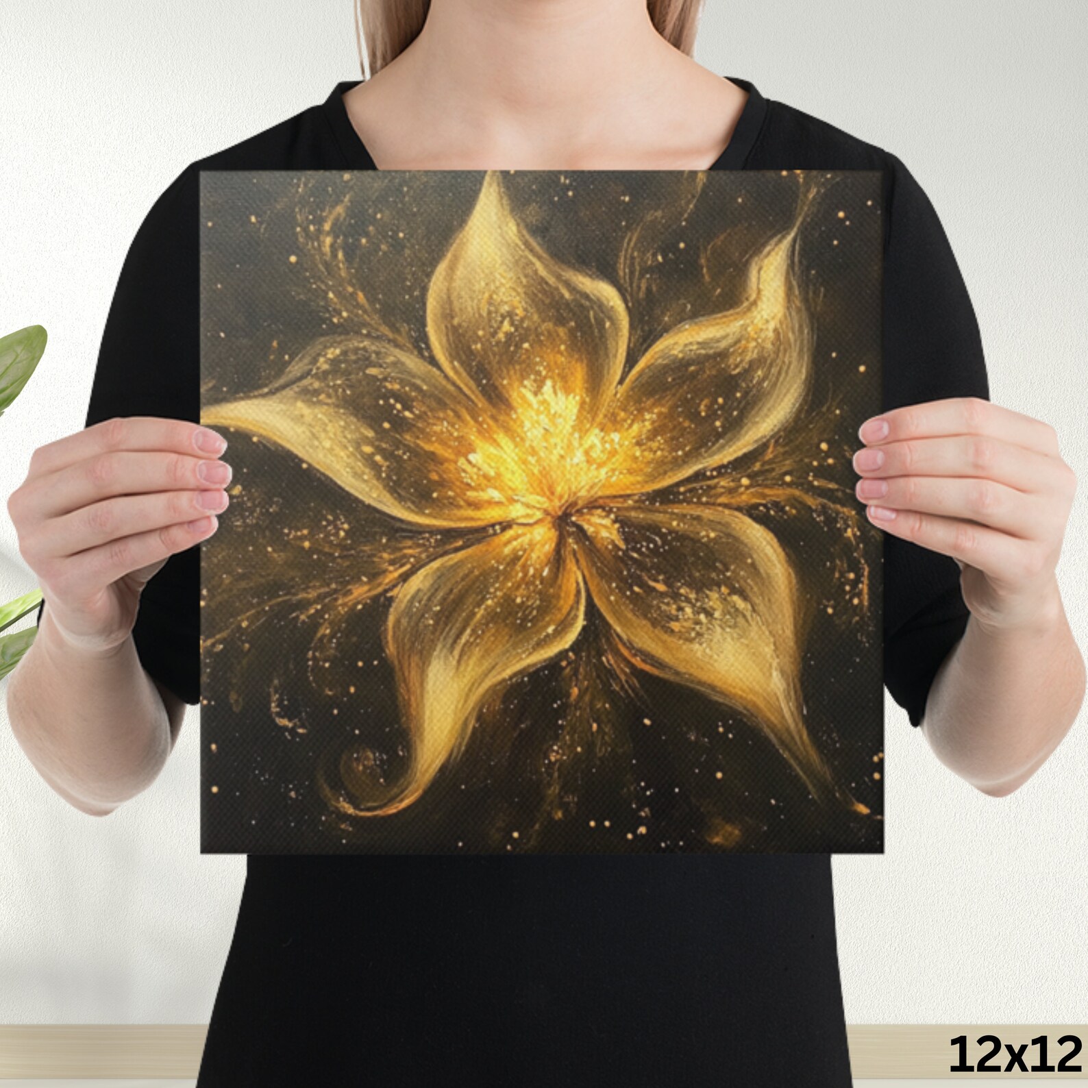 Gold and Black Canvas Print | Large Wall Art | Golden Flower Painting ...