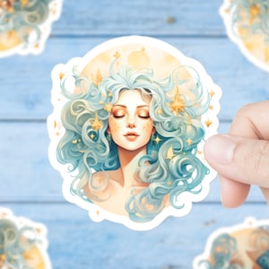 Celestial Goddess Sticker | Light Blue Hair | Goddess Art | Mystical Sticker | Magical Sticker | Witchy Sticker | Handmade