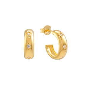 18K Gold Vermeil - Starburst Dome Hoops Earrings | Gift for Her