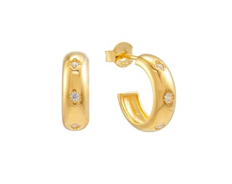 18K Gold Vermeil - Starburst Dome Hoops Earrings | Gift for Her