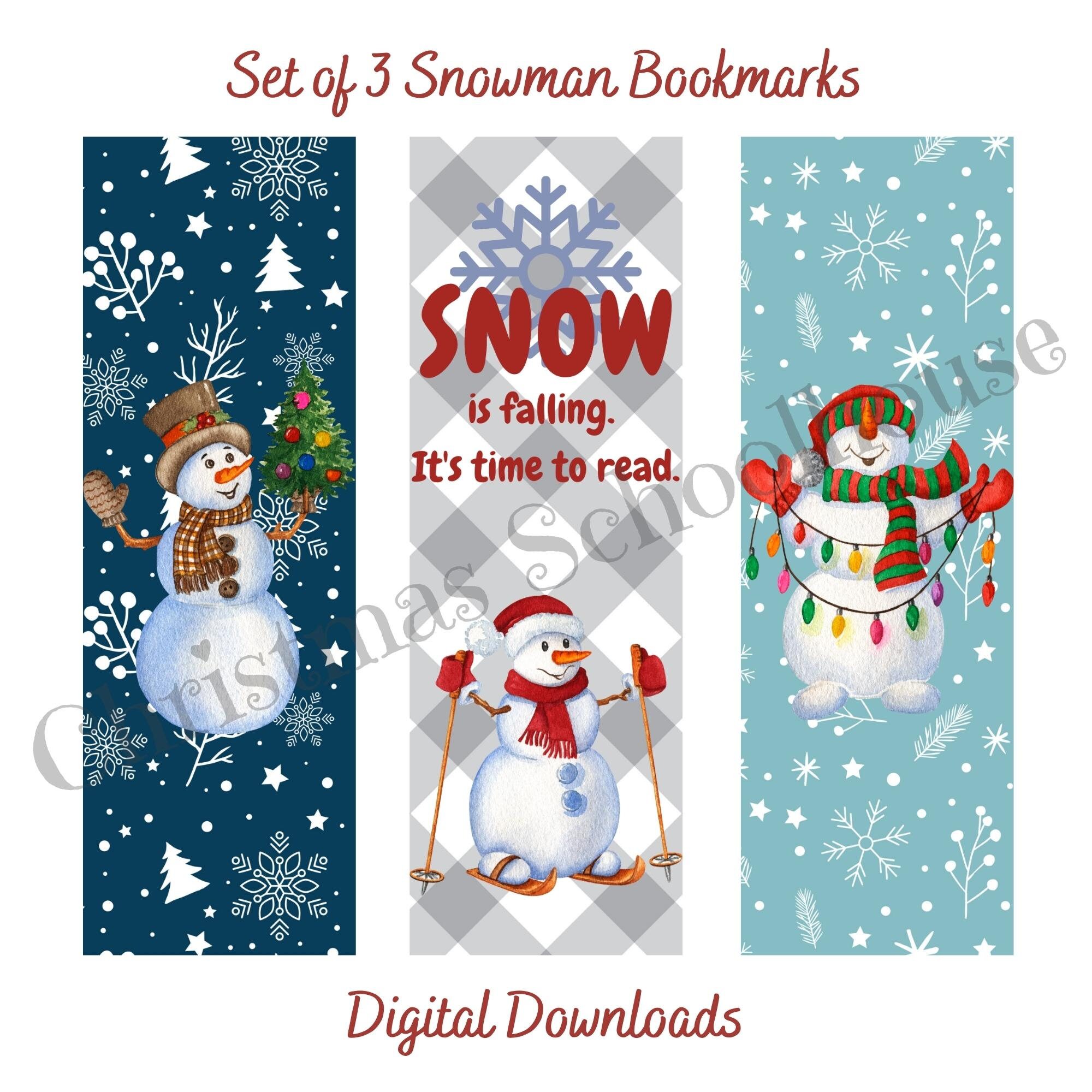 Printable Snowman Bookmarks Christmas Bookmarks Printable Bookmarks Etsy