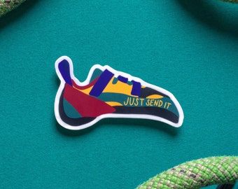 Just Send It Climbing Shoe Sticker: 90's colors