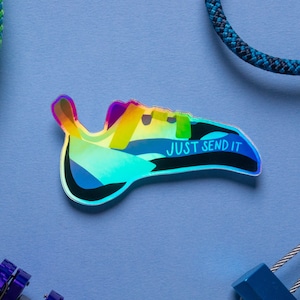 Just Send It Holographic Climbing Shoe Sticker: Large and Small