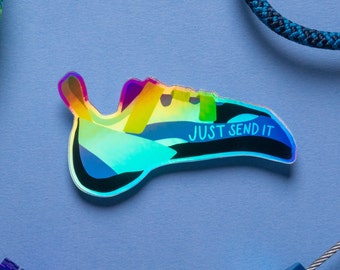 Just Send It ホログラフィッククライミングシューズステッカー：大小サイズ