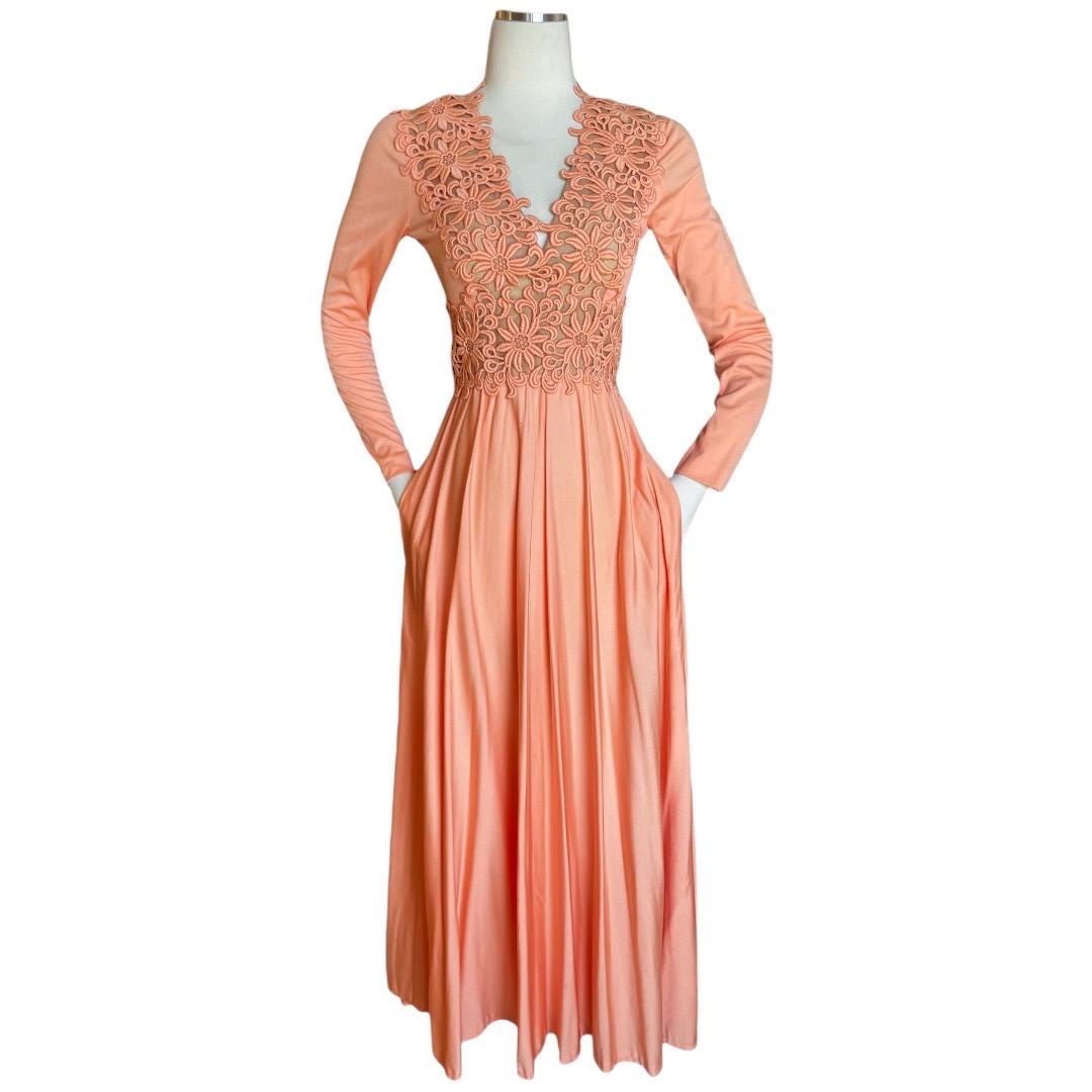 Peach Long Sleeve Evening Gown - Etsy