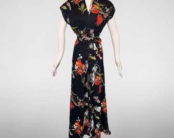 Vintage 1970s Floral Palazzo Jumpsuit | Neusteters Black Wide Leg