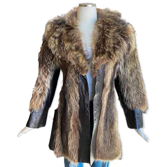 Vintage Racoon and Leather Fur Coat - image 1