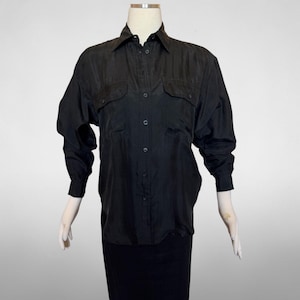 Vintage Washed Black Silk Blouse | Anna & Frank 100% Silk Button Down | 80s 90s Minimalist Blouse